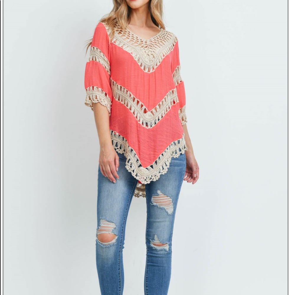 🌟SALE🌟Coral Spring Summer Crochet & Woven Top